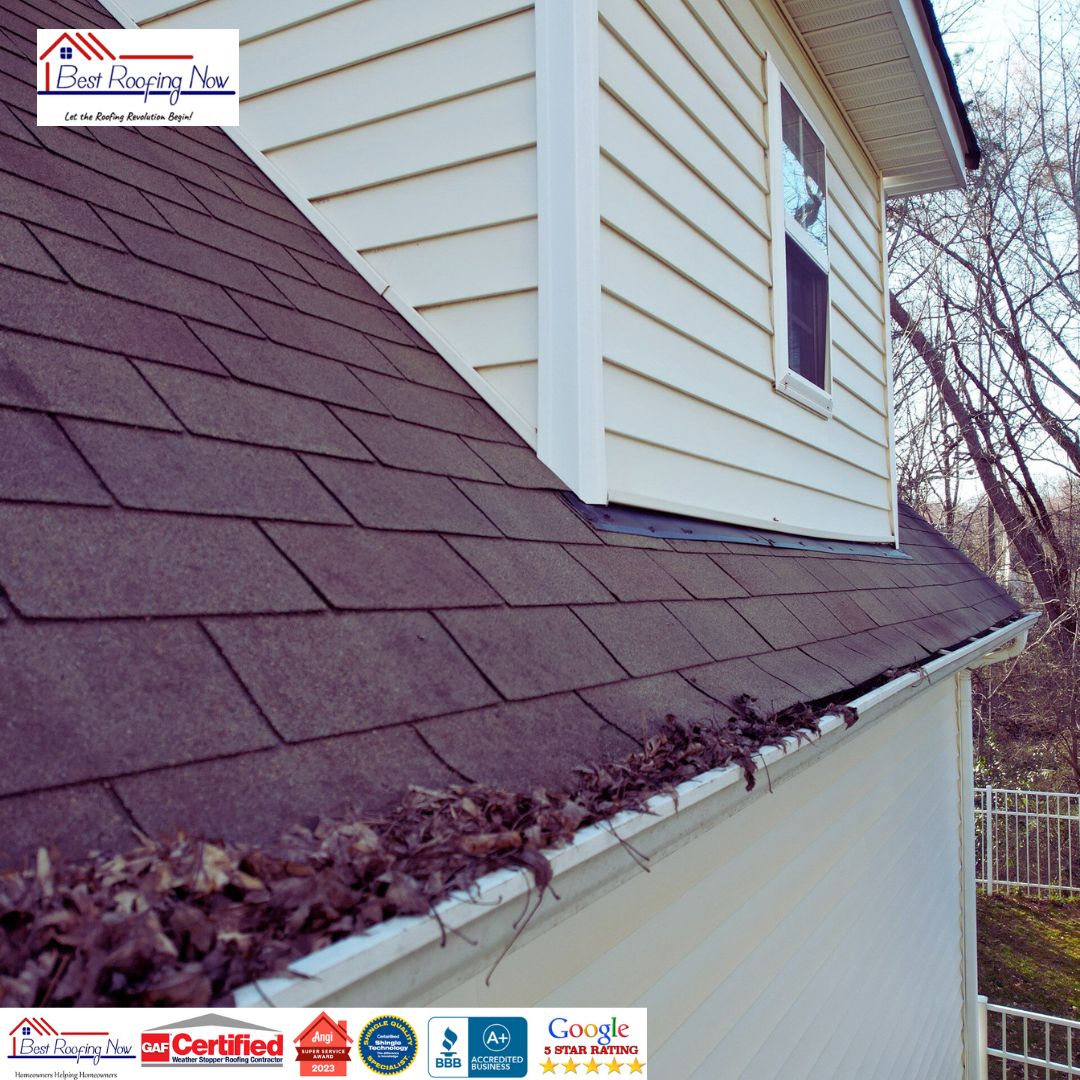 Asphalt Shingle Roof with Debris in Gutter