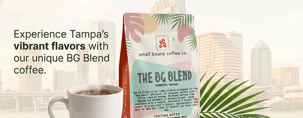 Small Beanz BG Blend specialty coffee bag in a Tampa setting