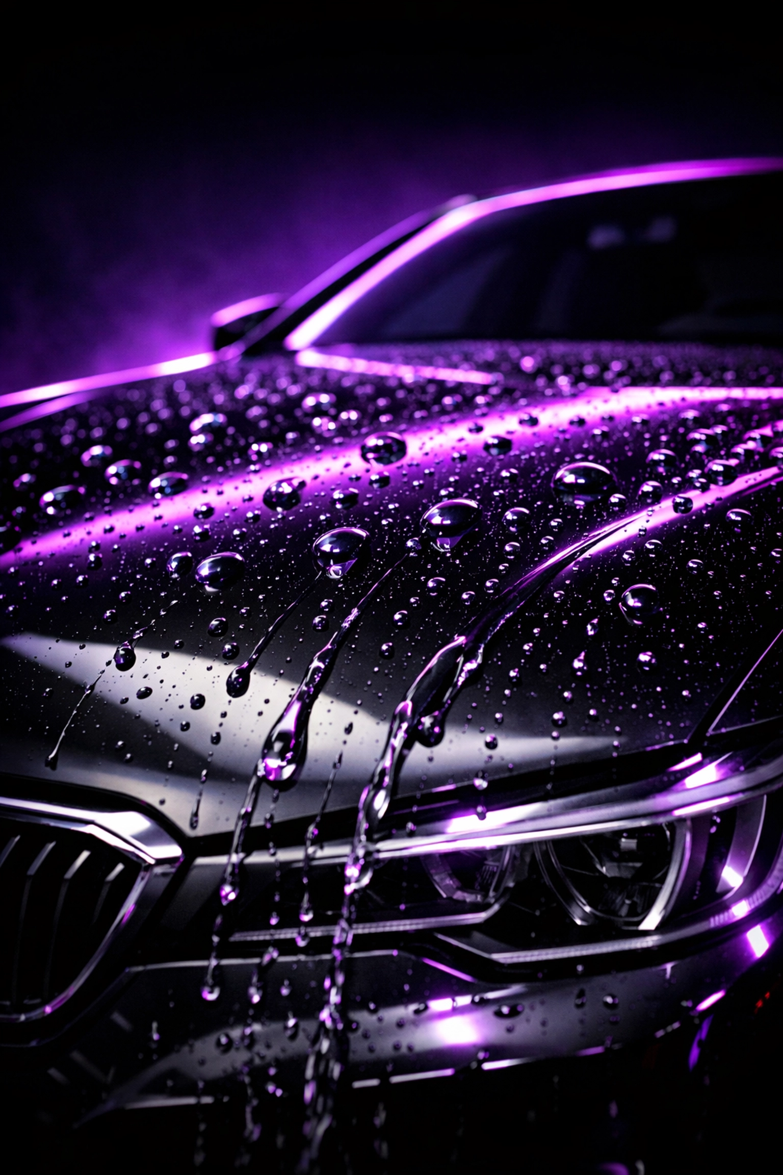 Water beading on ceramic coated car hood in Clayton NC showing hydrophobic protection