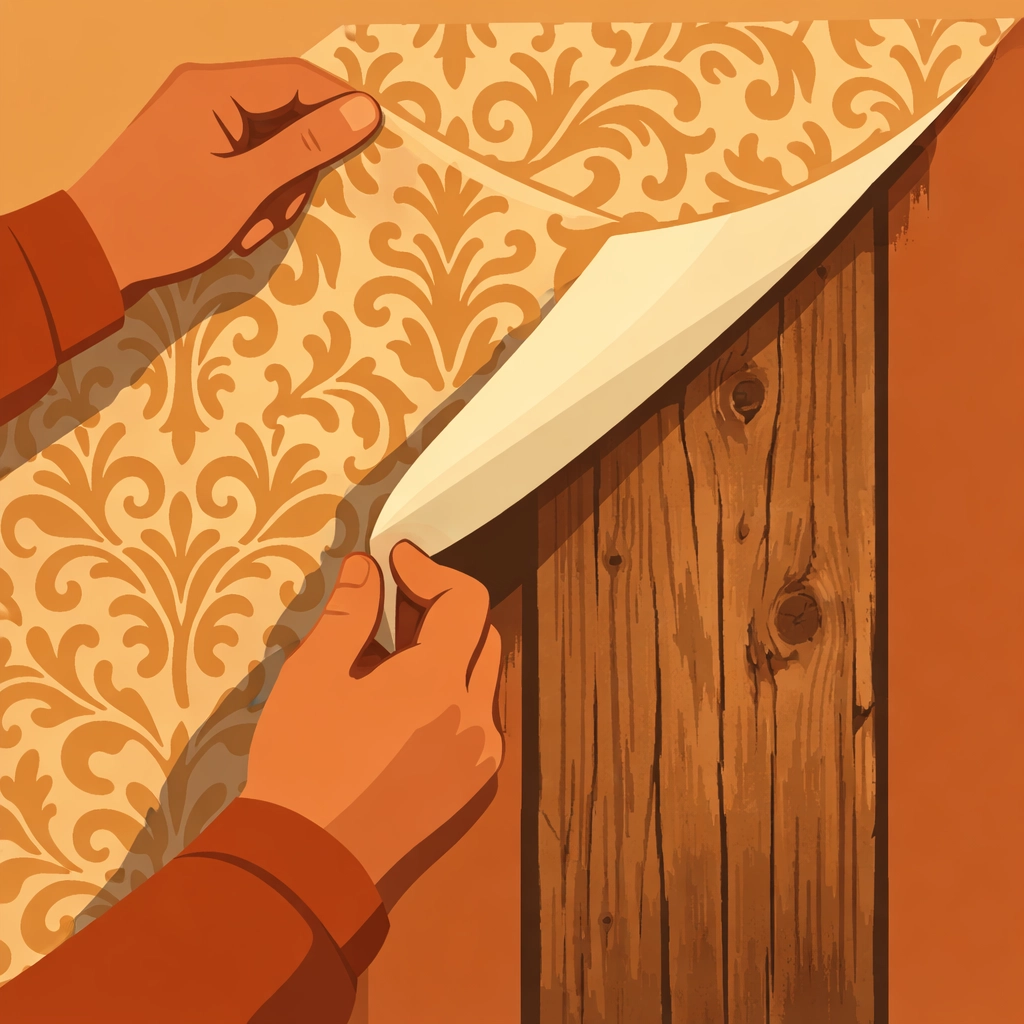 Hands peeling back decorative wallpaper to uncover the raw truth of leadership and company values.