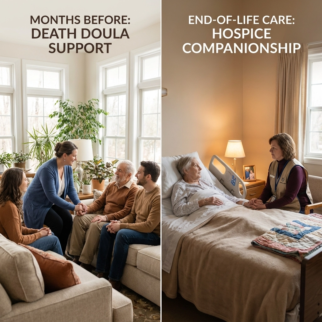 Hospice volunteer holding hands with a patient