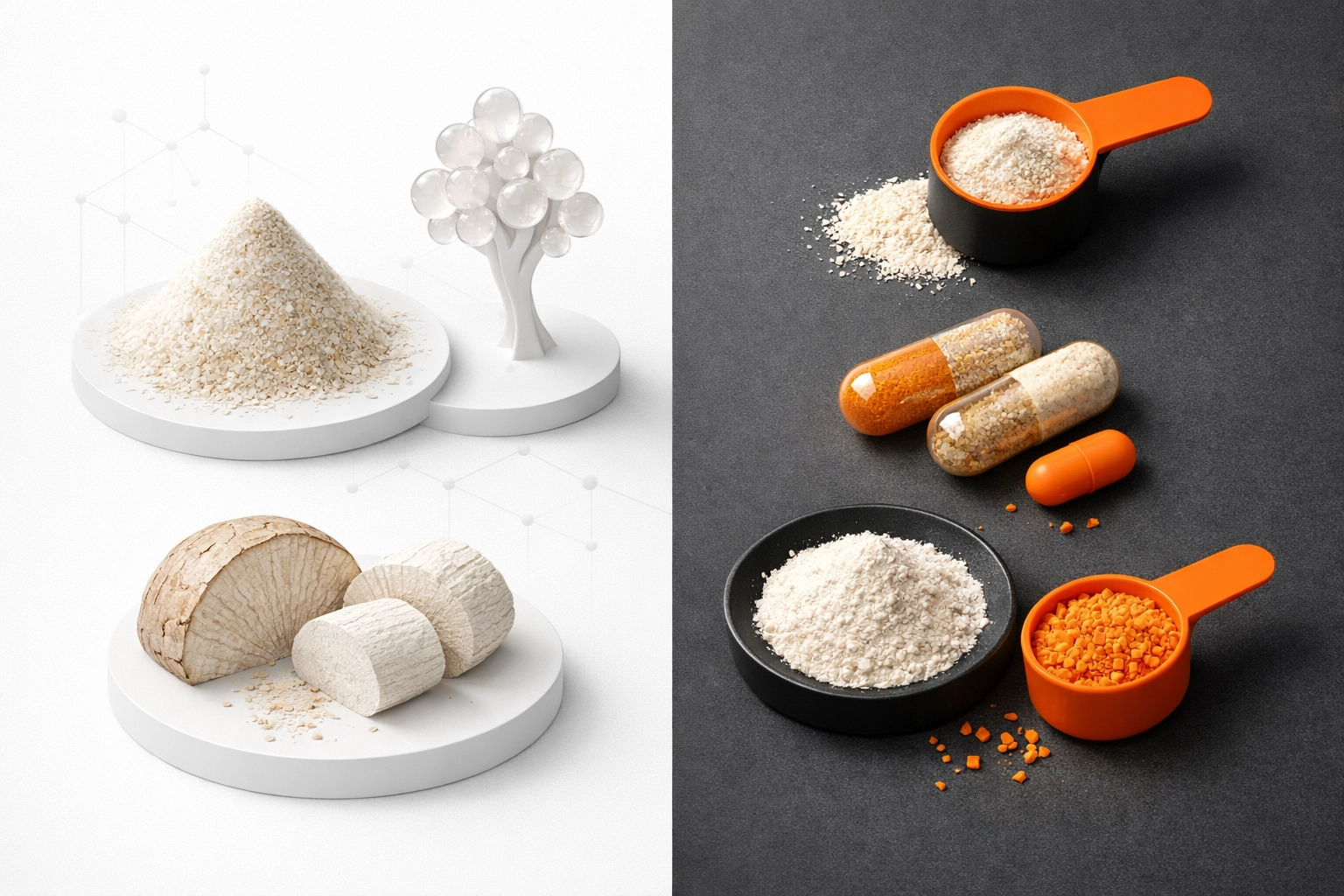 Heritage fiber ingredients transforming into modern supplement capsules for GLP-1 metabolic support