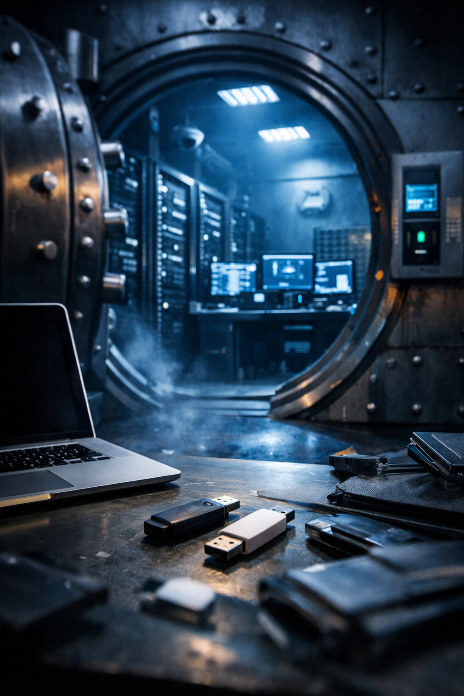 Consumer-grade Bitcoin storage versus institutional-grade secure custody vault with servers