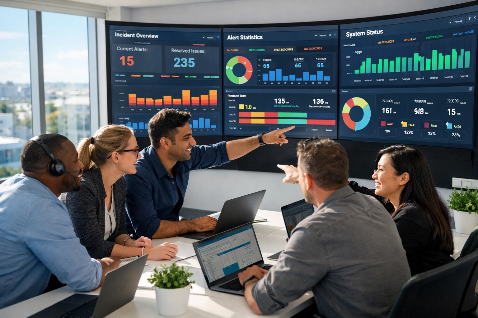 IT operations team collaborating on consolidated ServiceNow incident dashboards with reduced alert noise