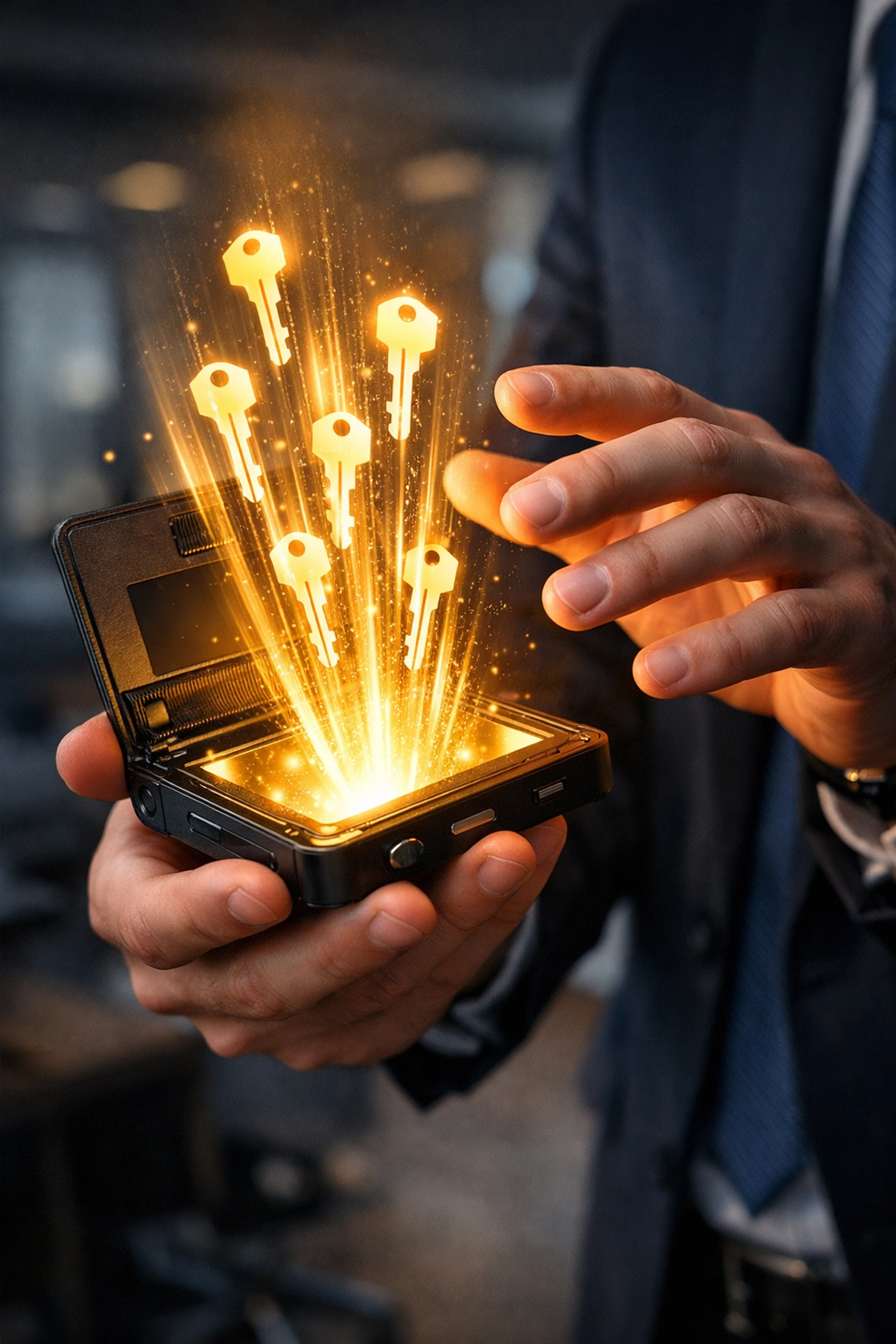 Merchant holding self-custody crypto wallet with secure private keys for payment control