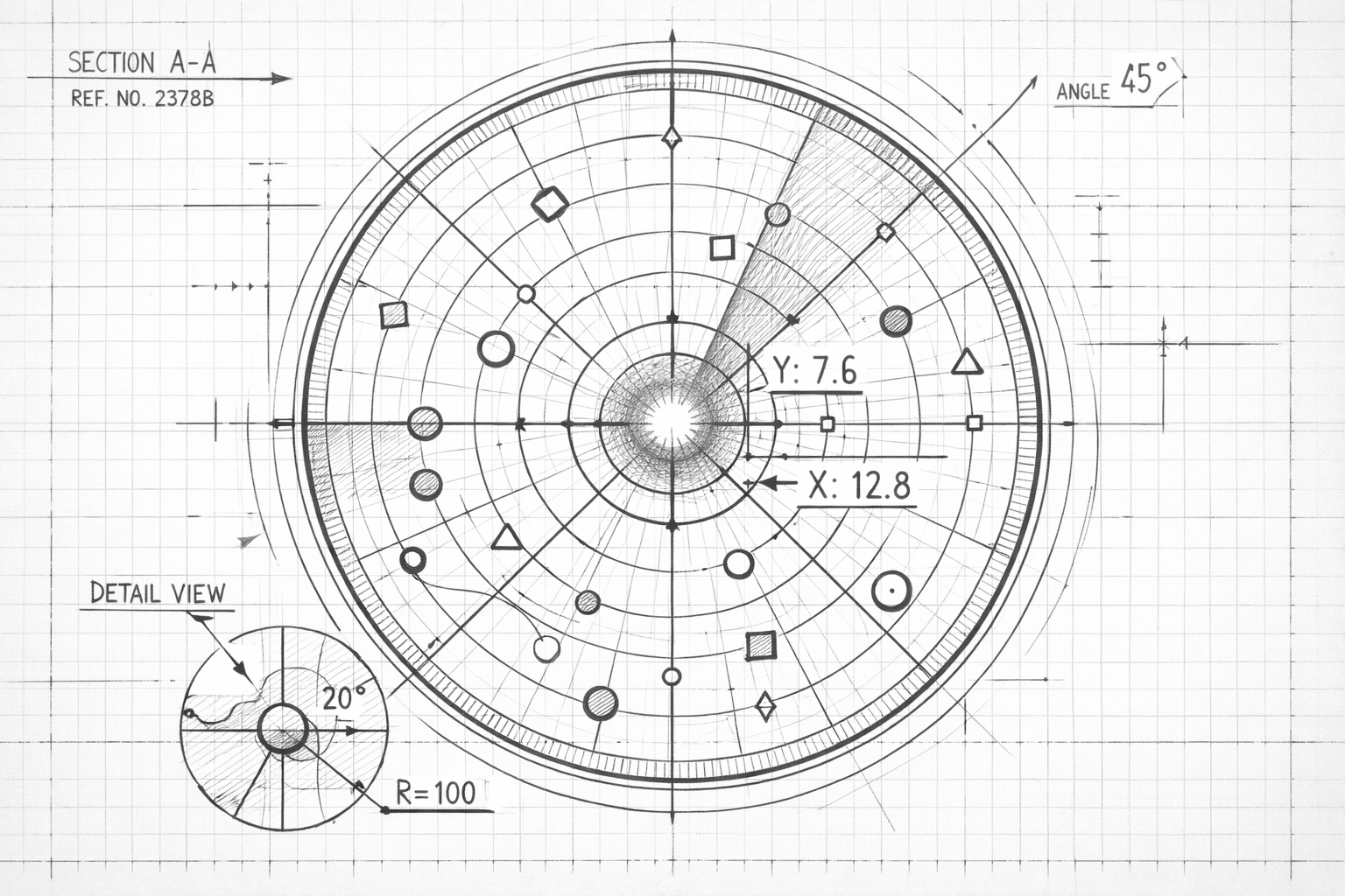 Blueprint sketch of a data-targeting radar for precision B2B lead generation and high-intent signals.