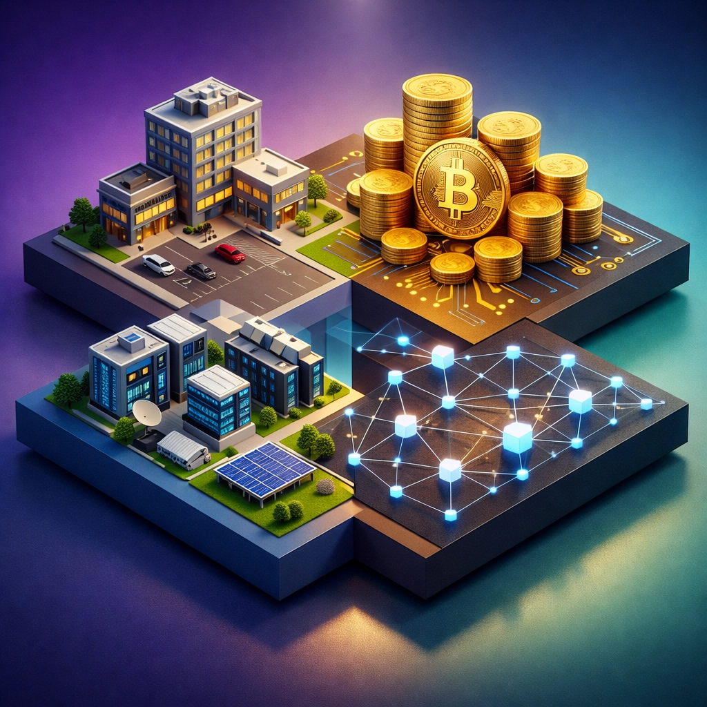 Diversified investment portfolio showing commercial real estate, digital assets, and private equity