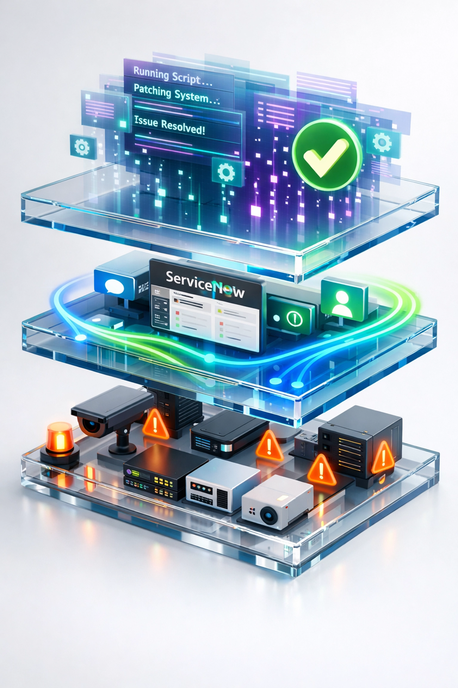 Three-layer agentic AI architecture for ServiceNow ITOM automation and monitoring