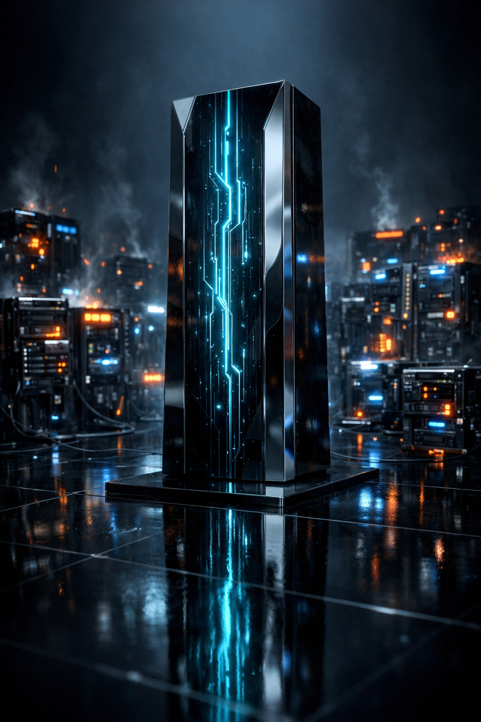 A futuristic monolith representing the shift from shared hosting to dedicated server management.