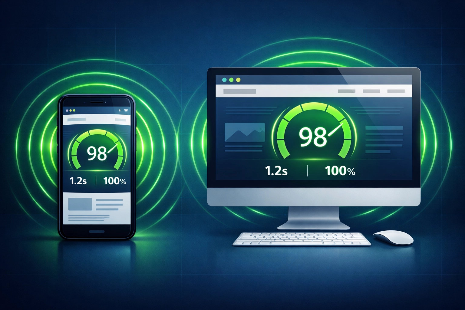 Website displaying fast loading speeds on mobile and desktop devices for better Google rankings