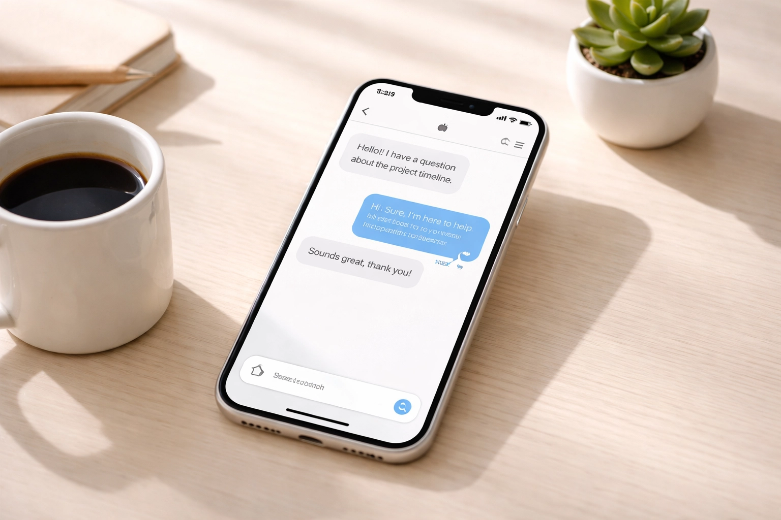 Smartphone on a desk displaying a chat interface, symbolizing efficient client communication for tax professionals using automation tools.
