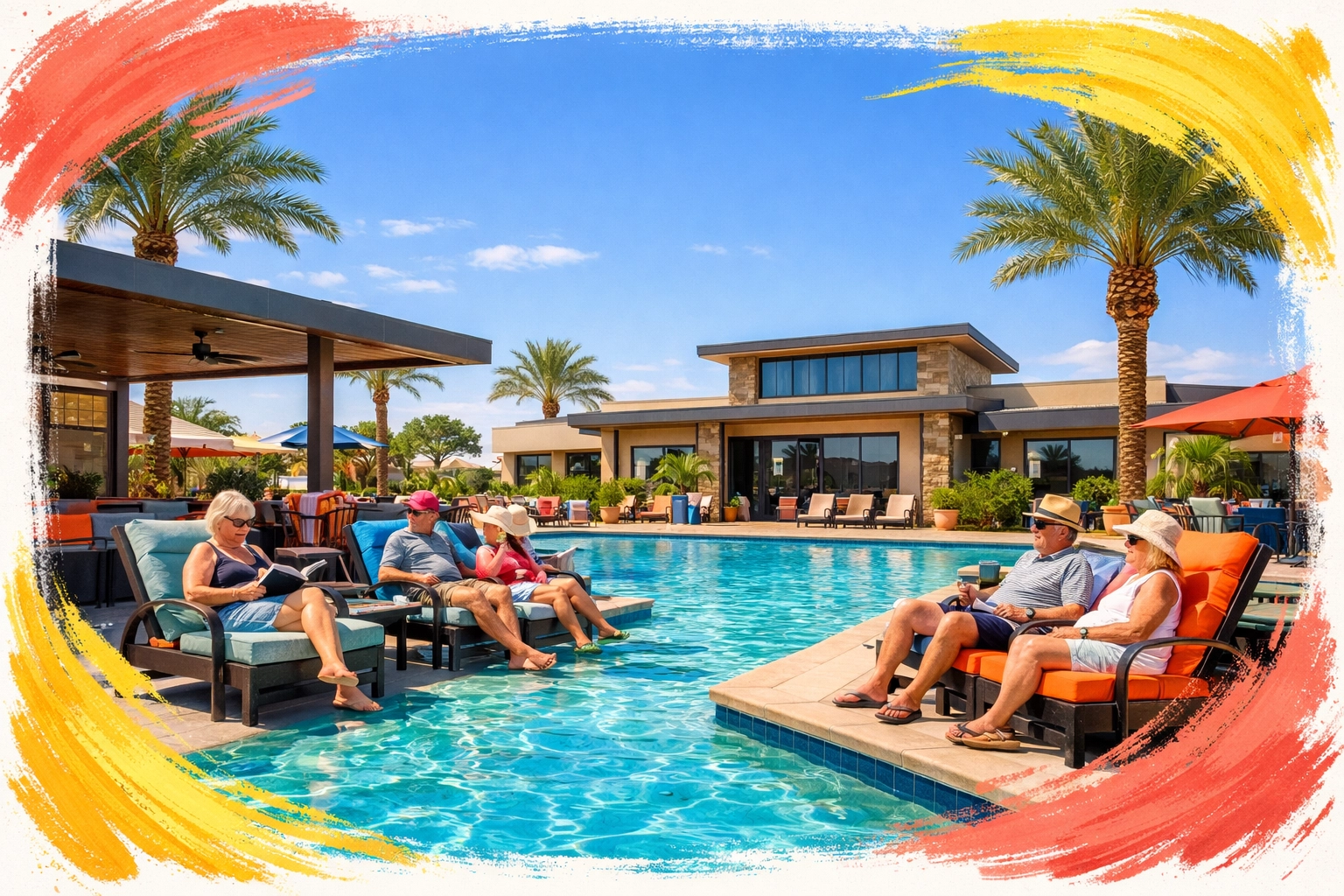 Resort-style pool at The Sage Center recreation facility in Sun City Festival active adult community