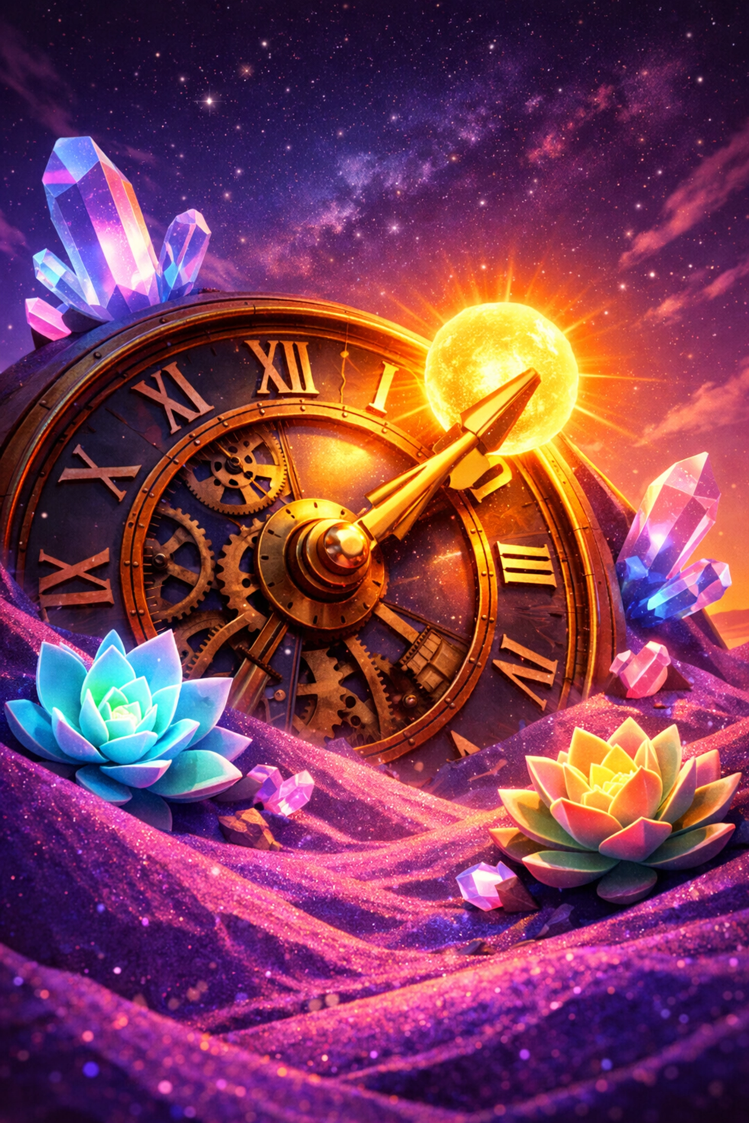 A clock in neon sand symbolizing the daylight saving time shift in Las Vegas Nevada.