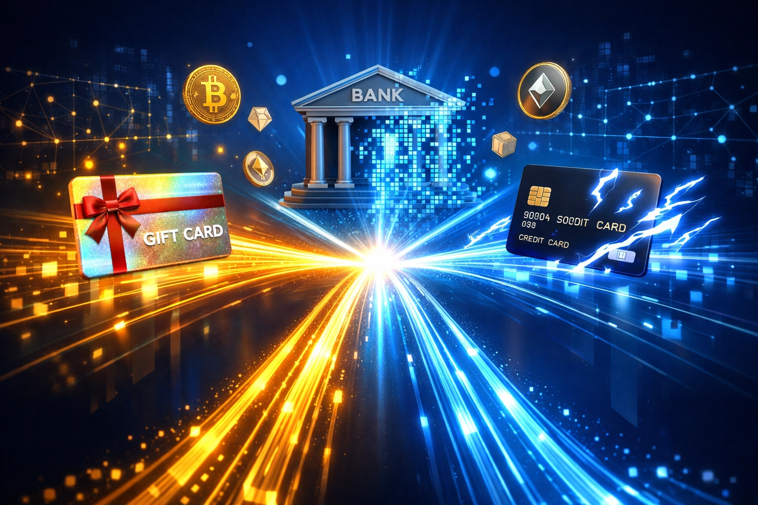 Three Larecoin onboarding pathways: gift cards, ACH banking, and push-to-card crypto payment options