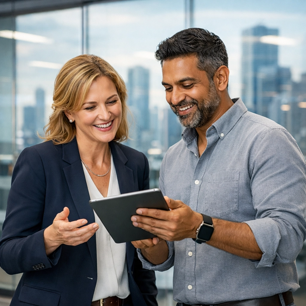 Professionals collaborating to align business strategy and development via ServiceNow and Rally integrations.