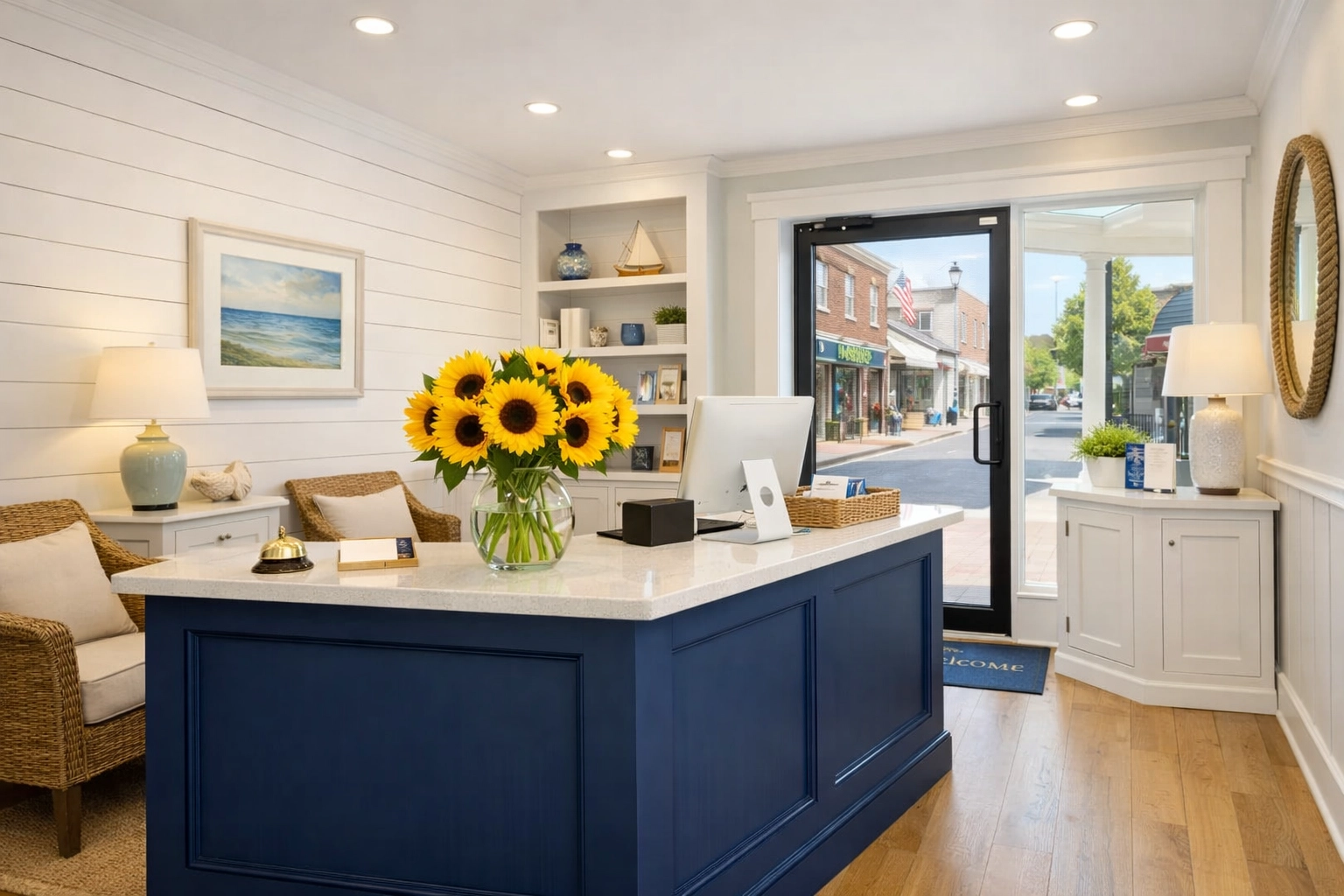 Clean and welcoming Gloucester boutique office reception maintained by professional janitorial services.