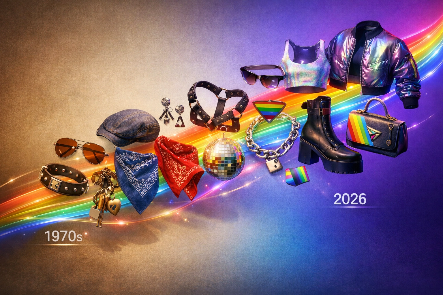 Evolution of LGBTQ+ fashion from coded 1970s accessories to modern gay designer pieces