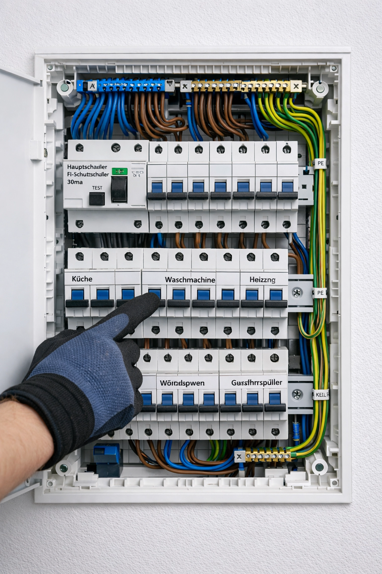 Moderner Sicherungskasten mit ordentlicher Elektroinstallation Wien