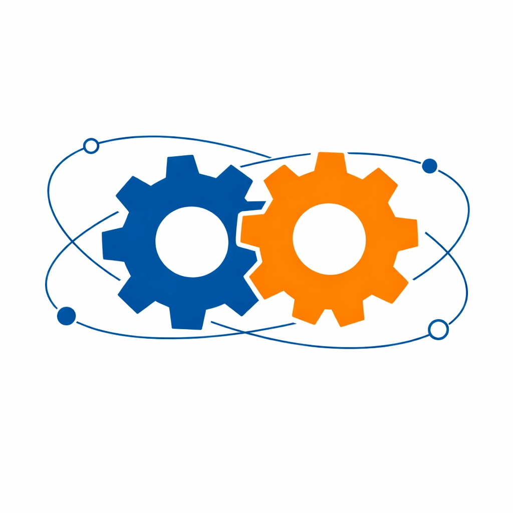 Geometric gears representing the synergy between instructional design and customer education with AI in enterprise learning.