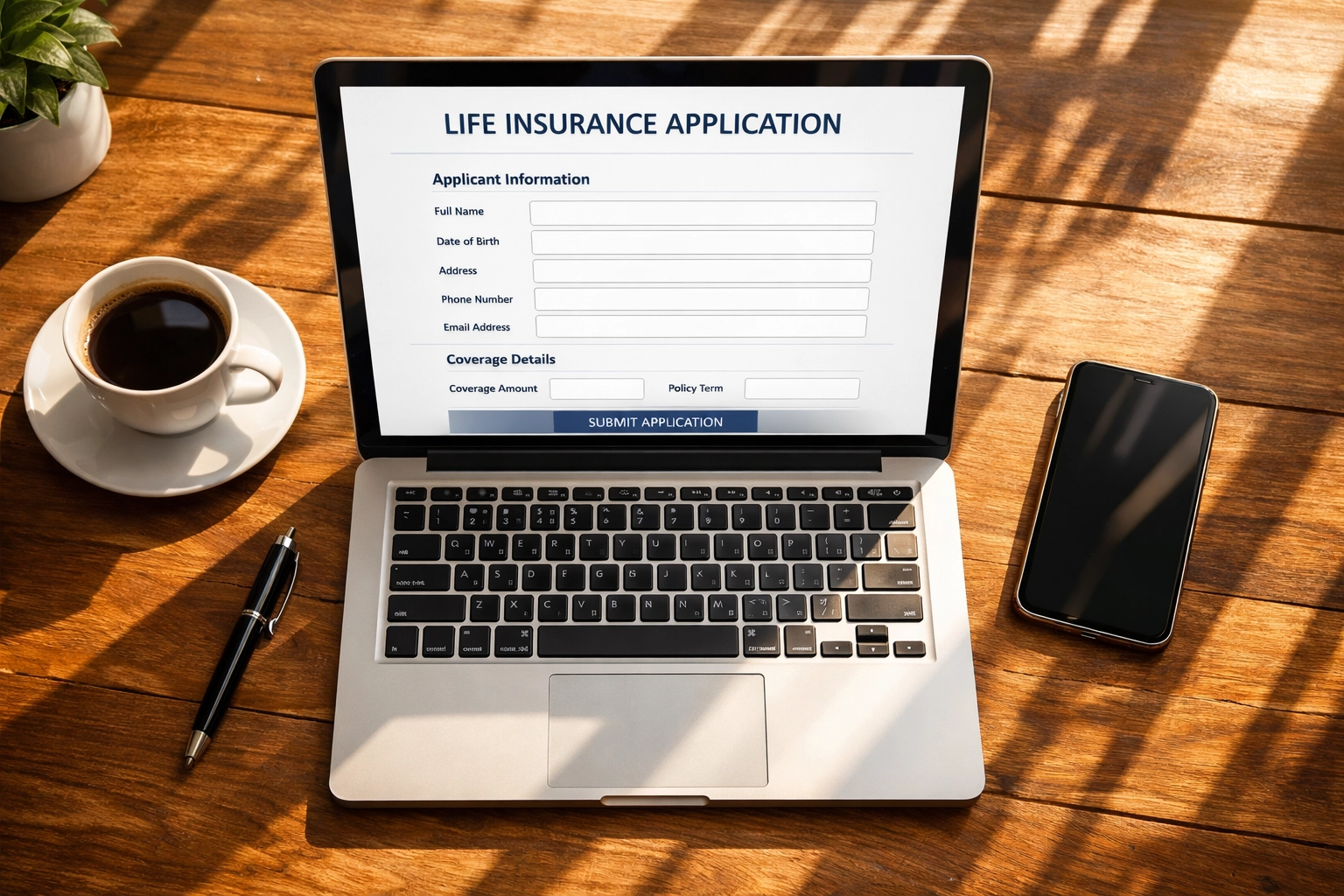 Online life insurance application on laptop showing fast digital underwriting process