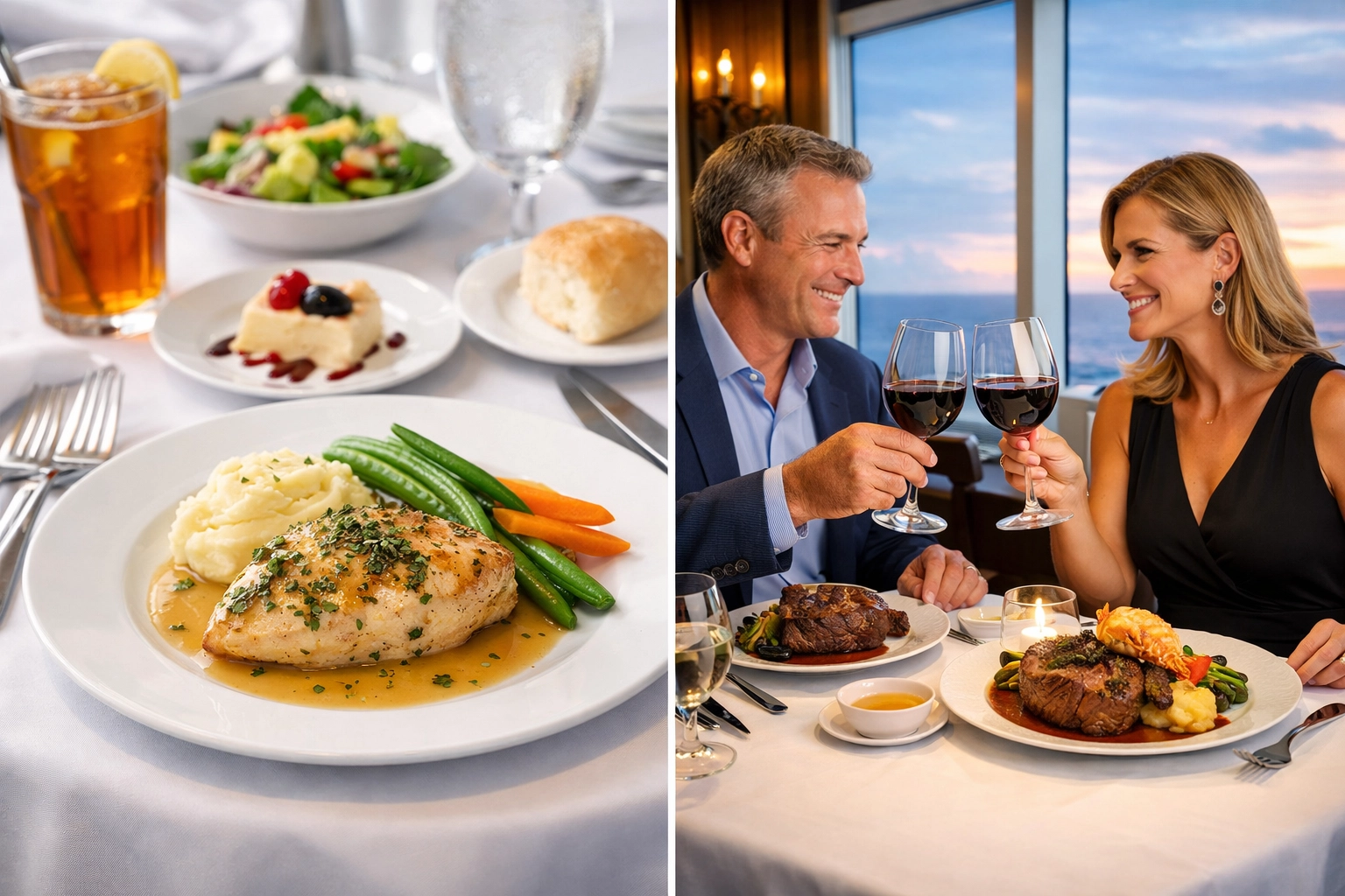Cruise dining comparison showing included meals and specialty restaurant options