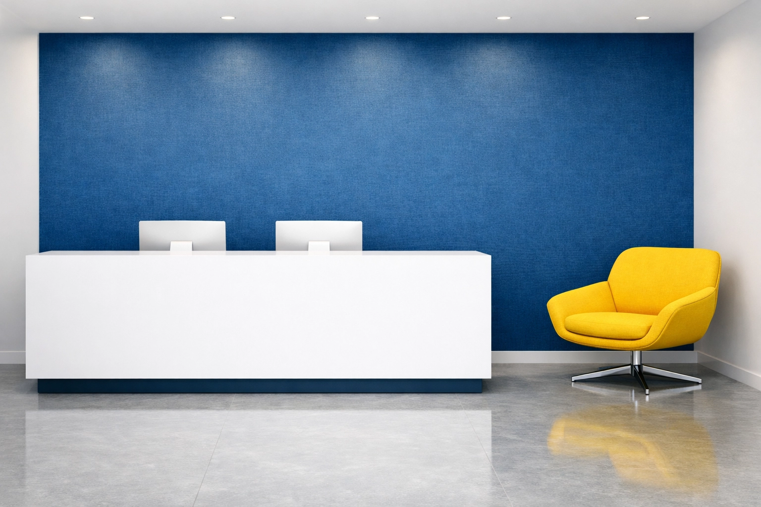 Minimalist Burlington office reception area with spotless floors following a comprehensive professional cleaning.