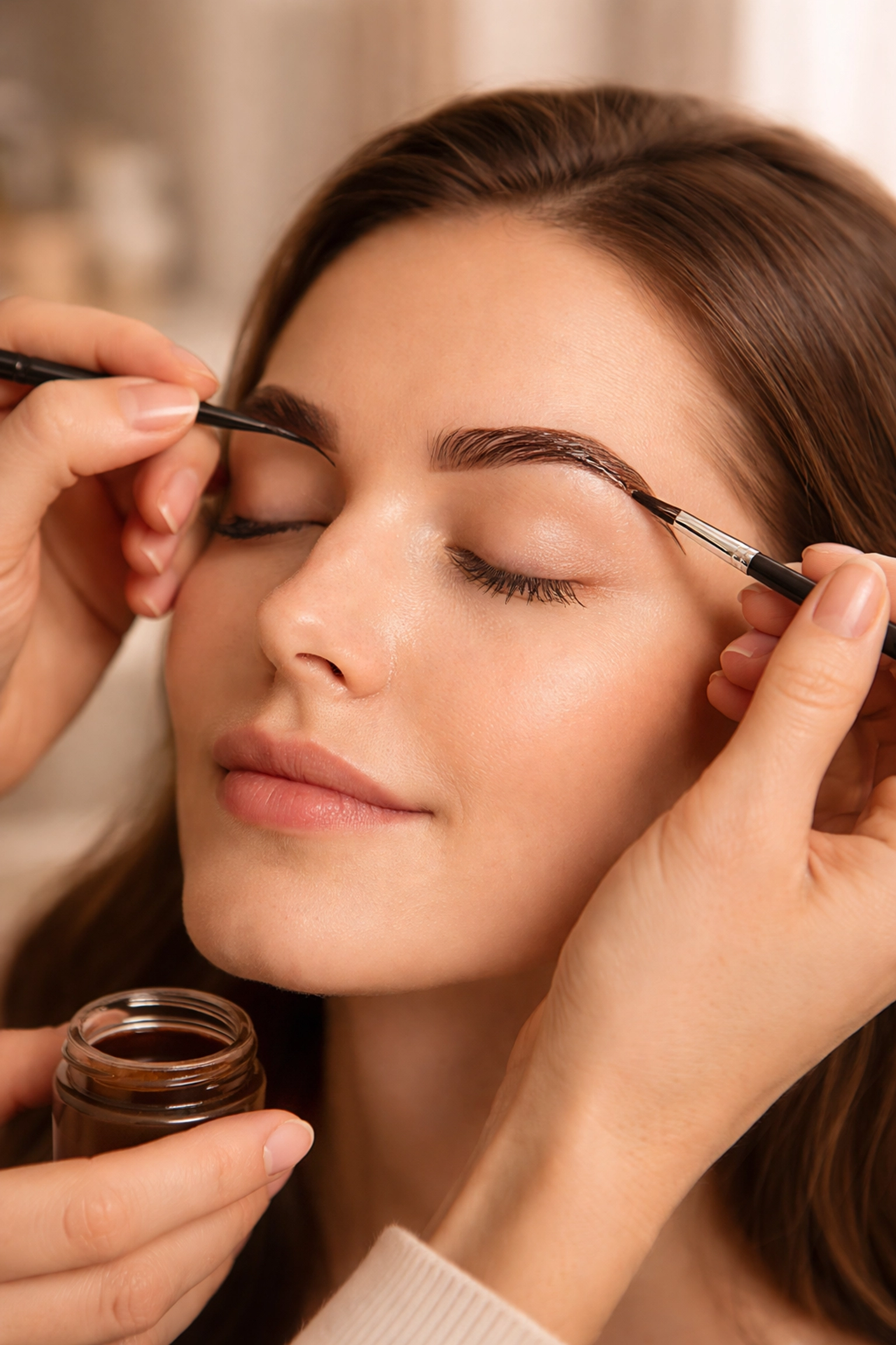 Επαγγελματική βαφή φρυδιών μετά το brow lamination σε σαλόν ομορφιάς