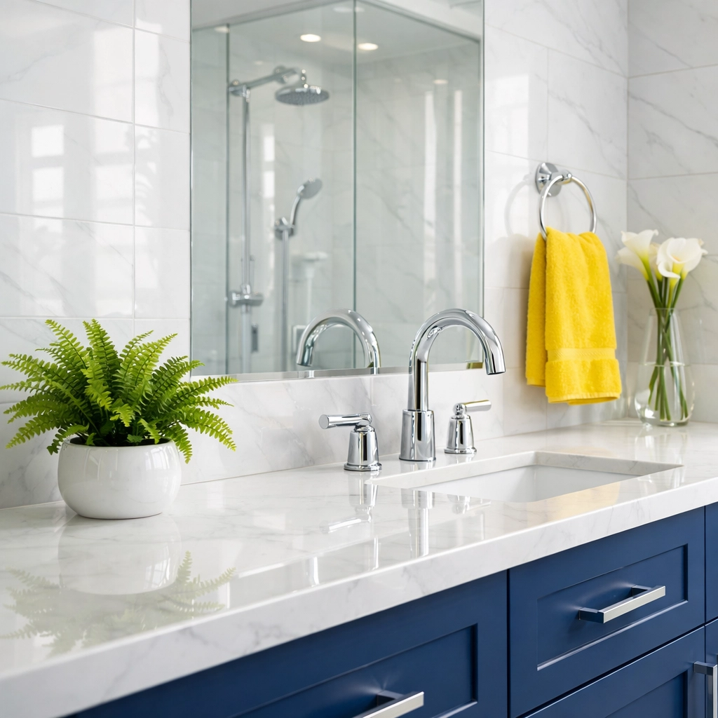 Sparkling clean bathroom using green cleaning services Lowell MA for a healthy, chemical-free home.