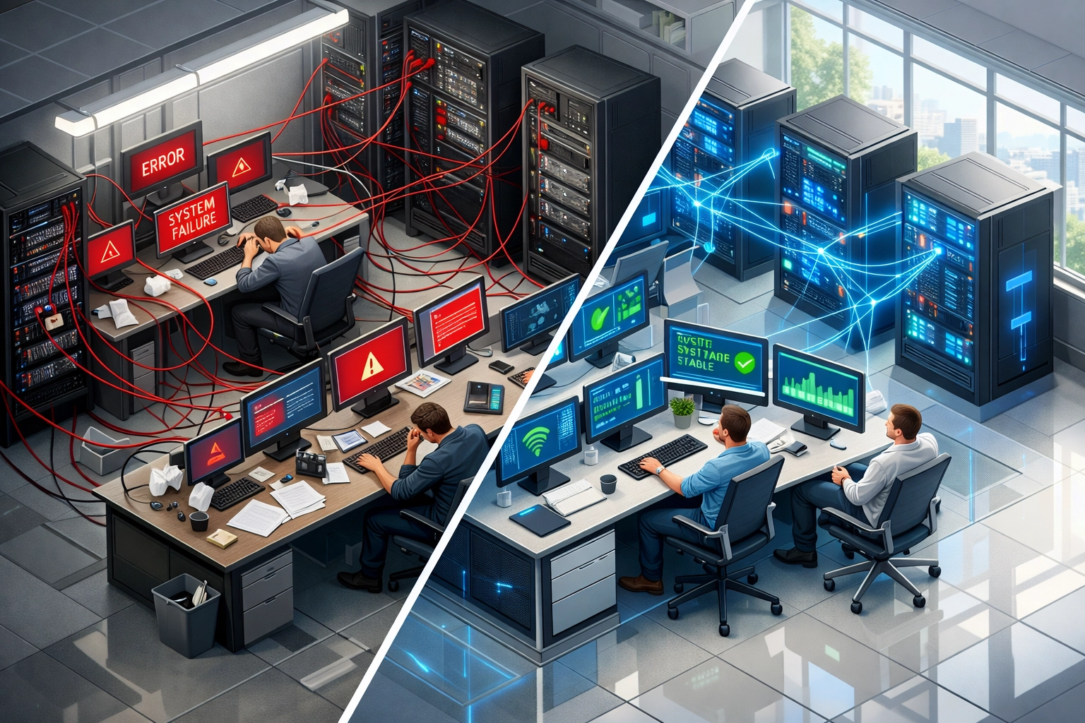 Traditional ITOM operations transformed by ServiceNow agentic AI automation in modern data center