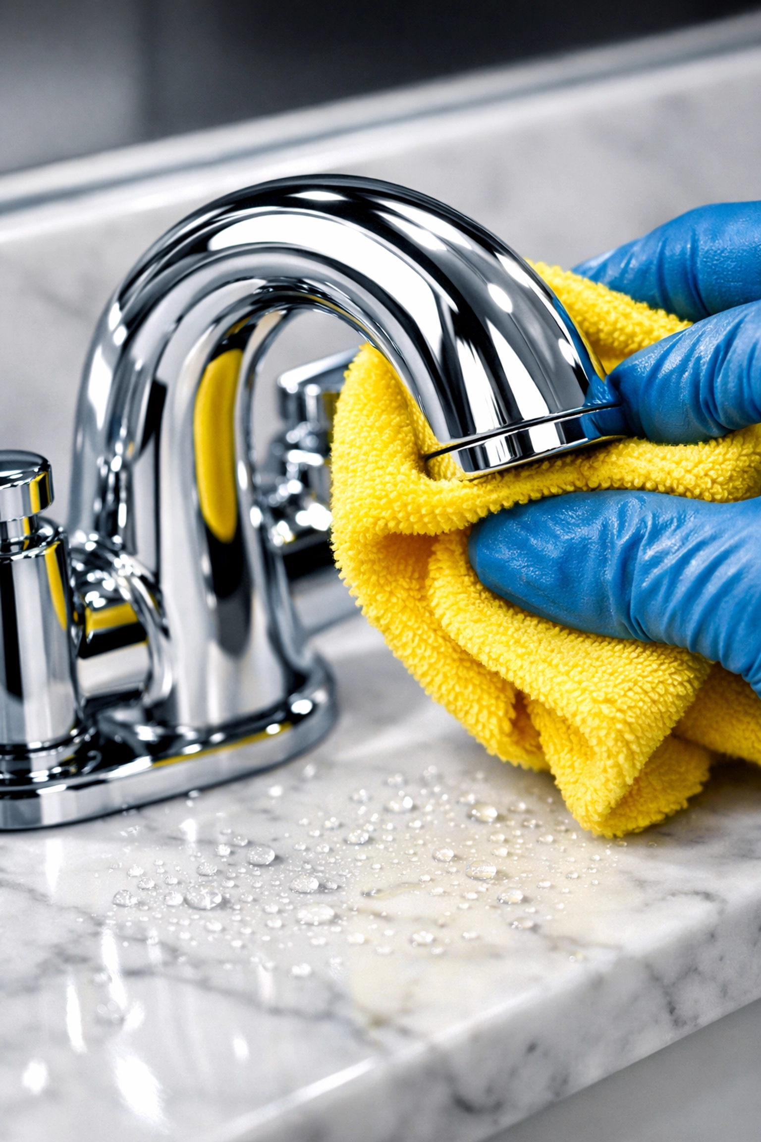 Detailed polishing of a chrome faucet by a professional deep cleaning service in Massachusetts team member.
