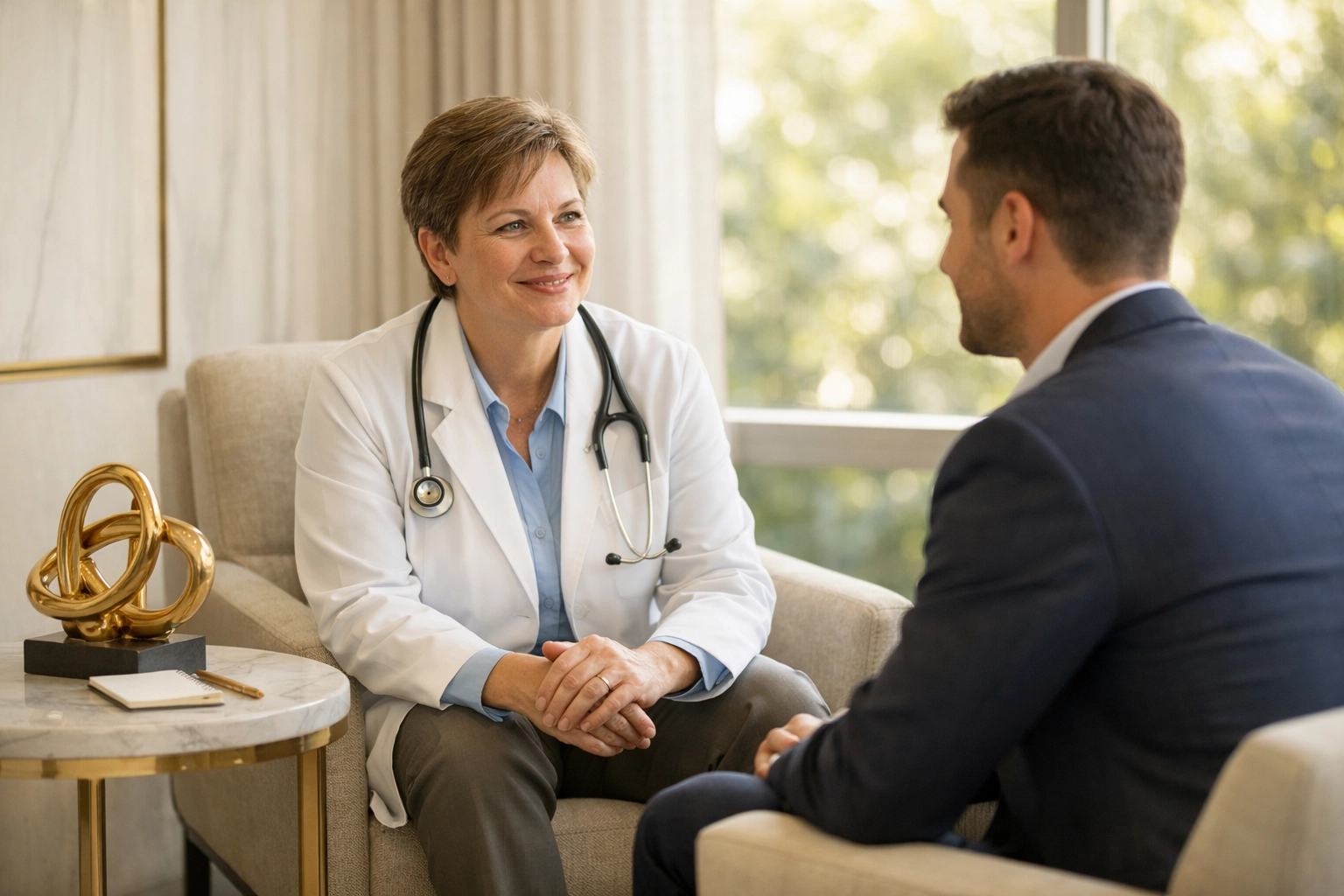 Professional medical consultation for personalized peptide therapy at our luxury Boca Raton clinic.