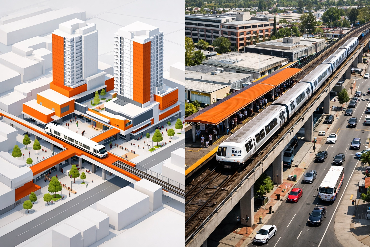 Transit-oriented mixed-use development near BART station in San Francisco Bay Area