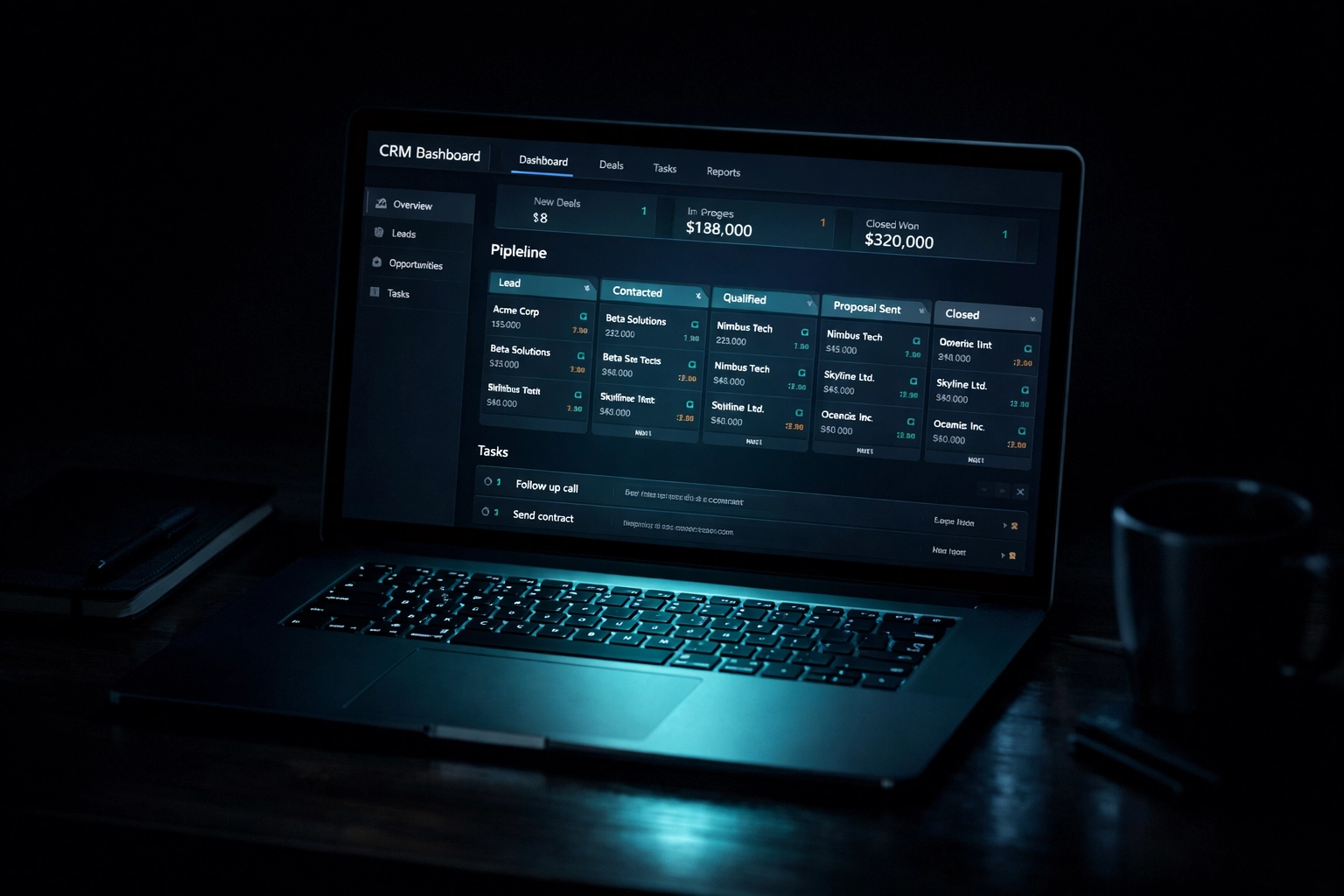 Clean CRM dashboard displaying organized pipeline data managed by AI SDR automation