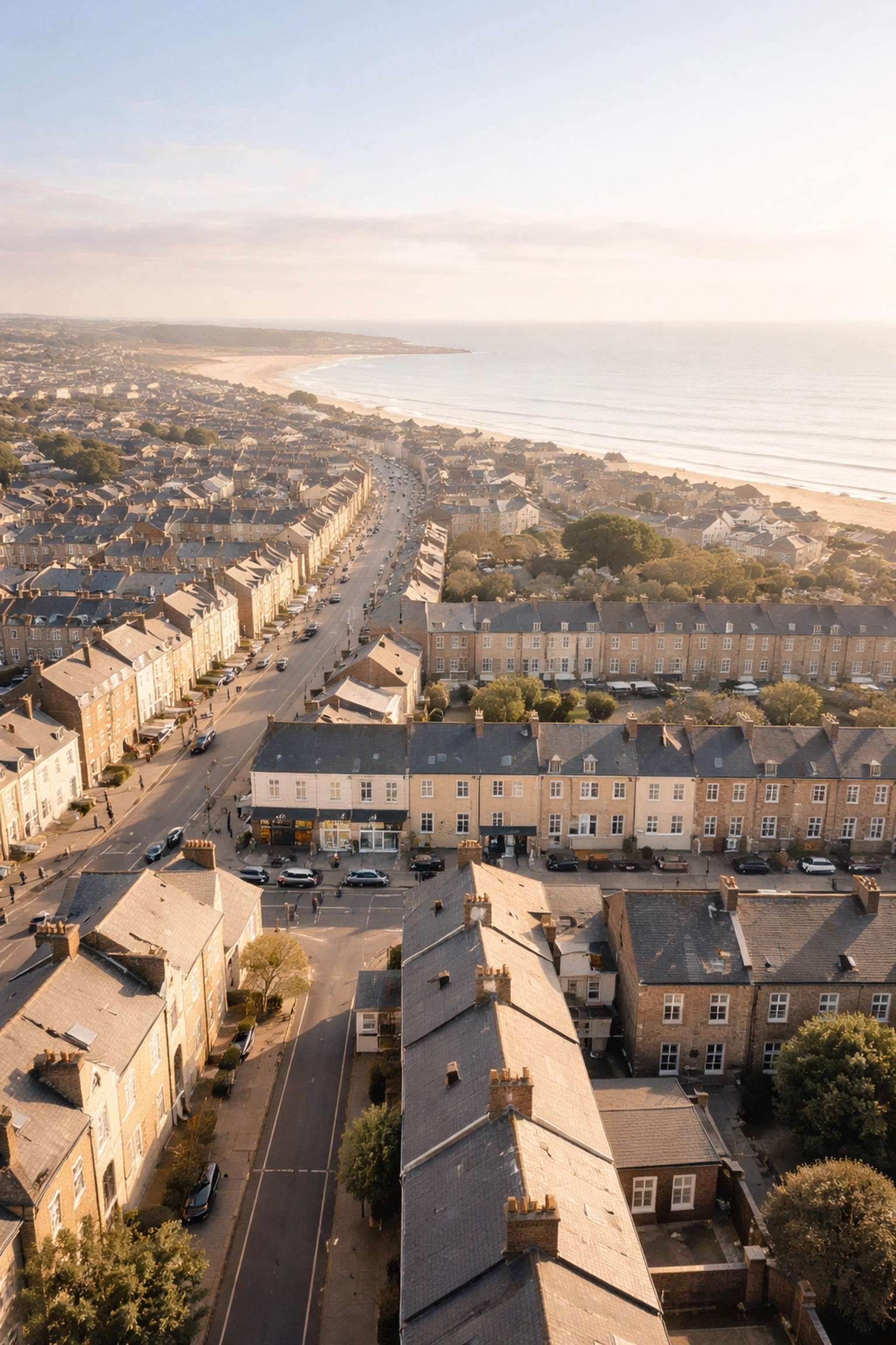 Aerial view of a North East England coastal town, representing local SR7 business locations