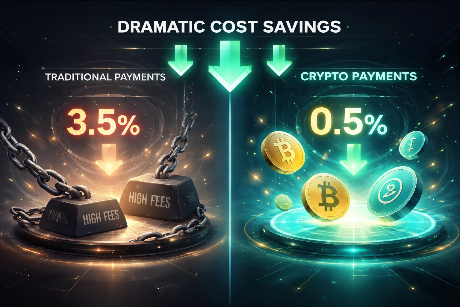 Comparison of crypto POS systems fee savings for small businesses, showing reduced costs with Larecoin gas-only transfers.