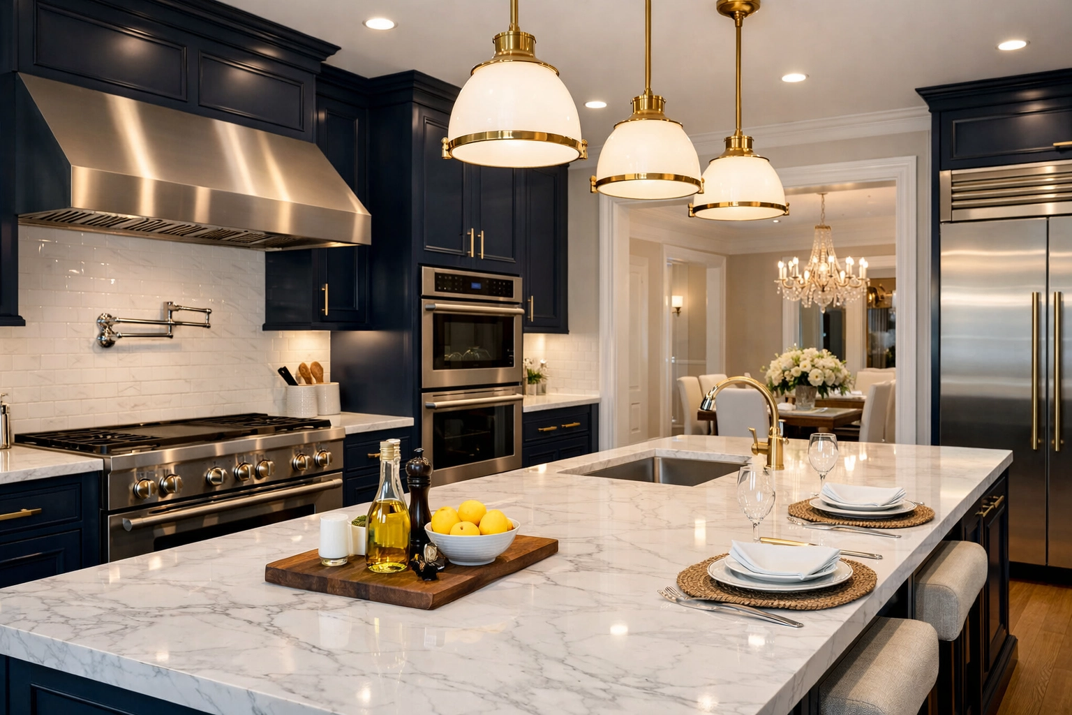 Deeply cleaned luxury kitchen with marble countertops by professional cleaners in Westford.