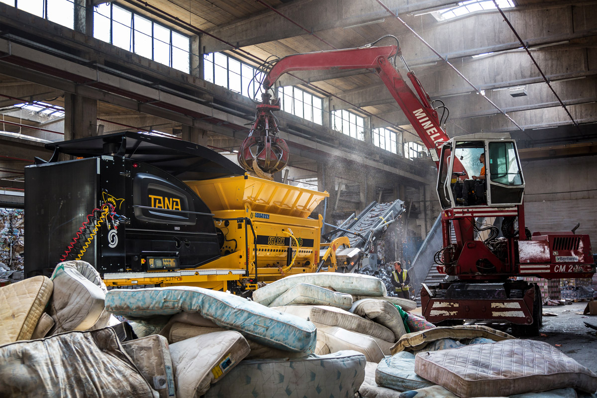 TANA Shark Slow Speed Shredder at Mattress Recycling Facility