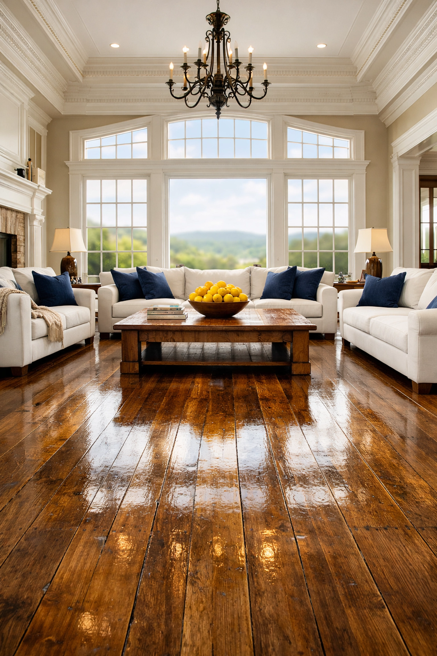 Pristine Groton estate interior with polished hardwood floors reflecting the standards of elite cleaning in Groton.