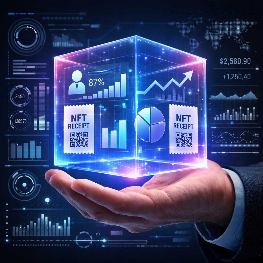 Merchant analytics dashboard showing NFT receipt data and transaction insights