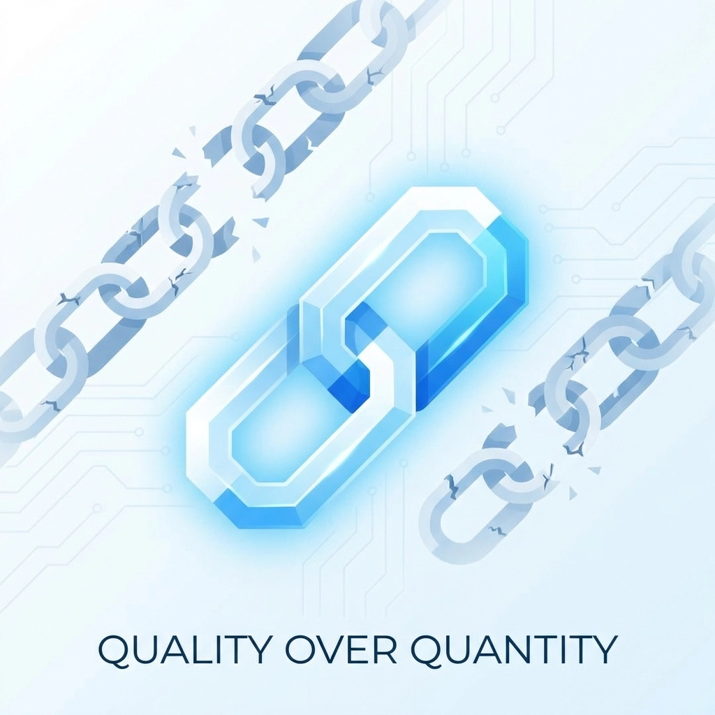 Illustration showing quality backlinks highlighted amid weak links, emphasizing the importance of authoritative SEO links