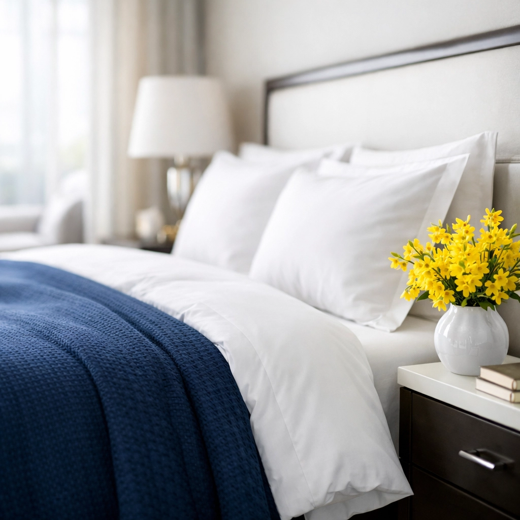 Immaculate master bedroom with fresh linens, showing the detail-oriented house cleaning Ashby MA homeowners expect.