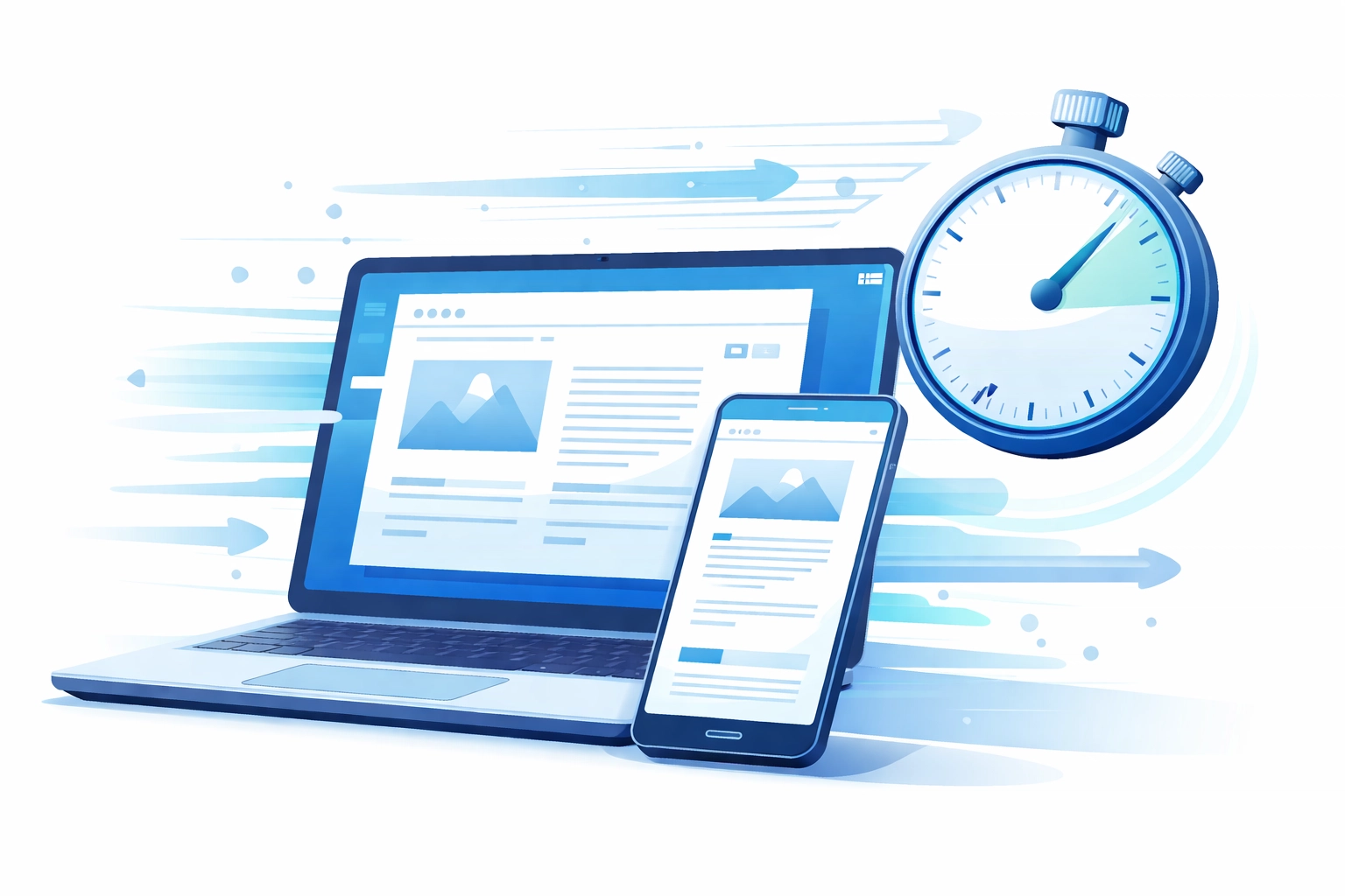 Laptop and smartphone displaying fast website performance, highlighting SEO technical factors