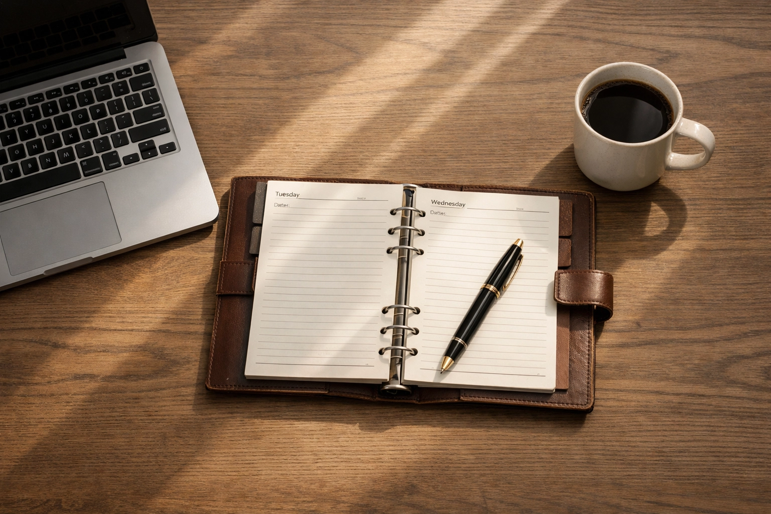 Organized workspace with a laptop and planner for preparing a successful business loan application.