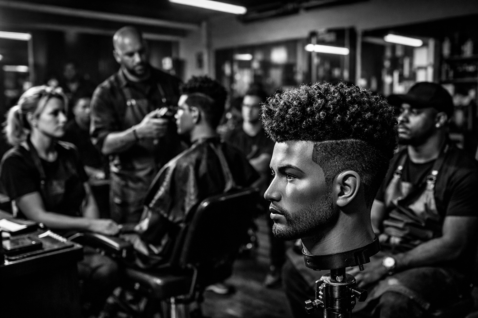 Students learning texture training in a professional classroom at barber shops Middletown Ohio.