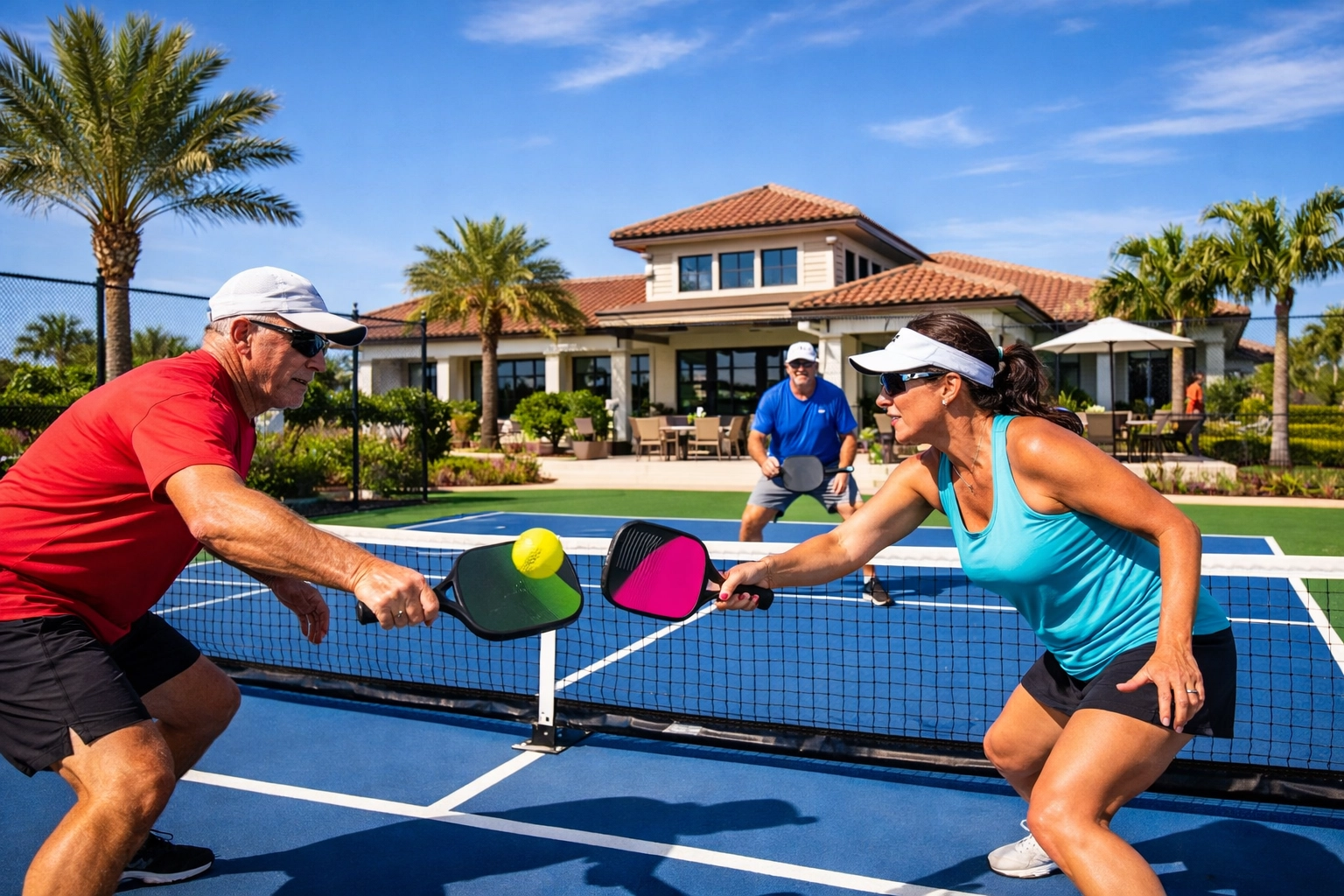 Residents playing pickleball at one of the gated communities in Cape Coral Florida.