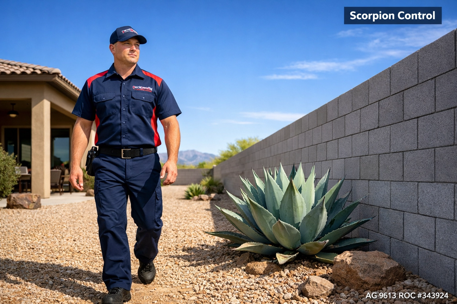 Bucksworth technician providing scorpion control in Marana AZ to protect family homes from desert pests.