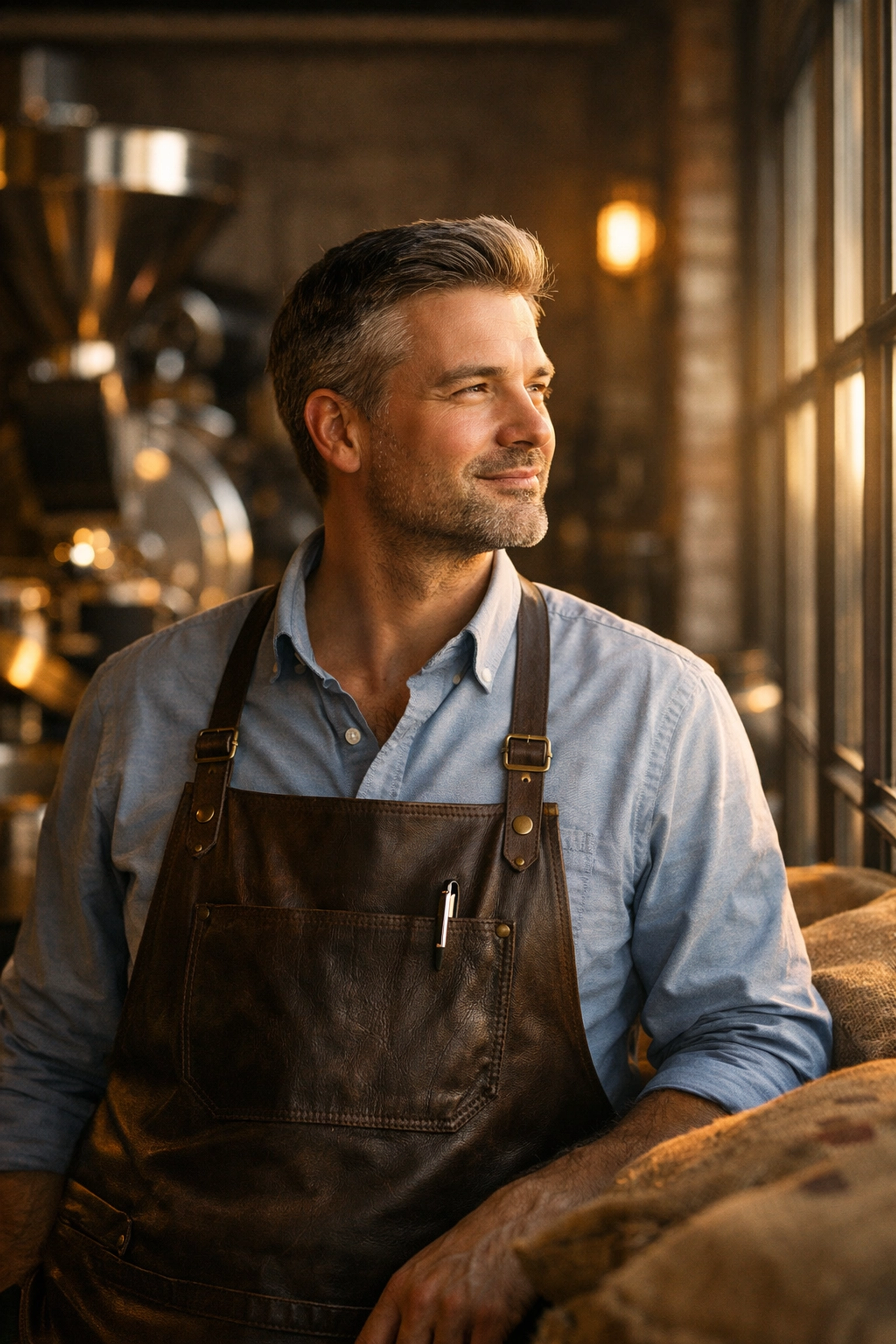 Confident entrepreneur securing alternative lending for non-citizen business owners in an industrial workspace