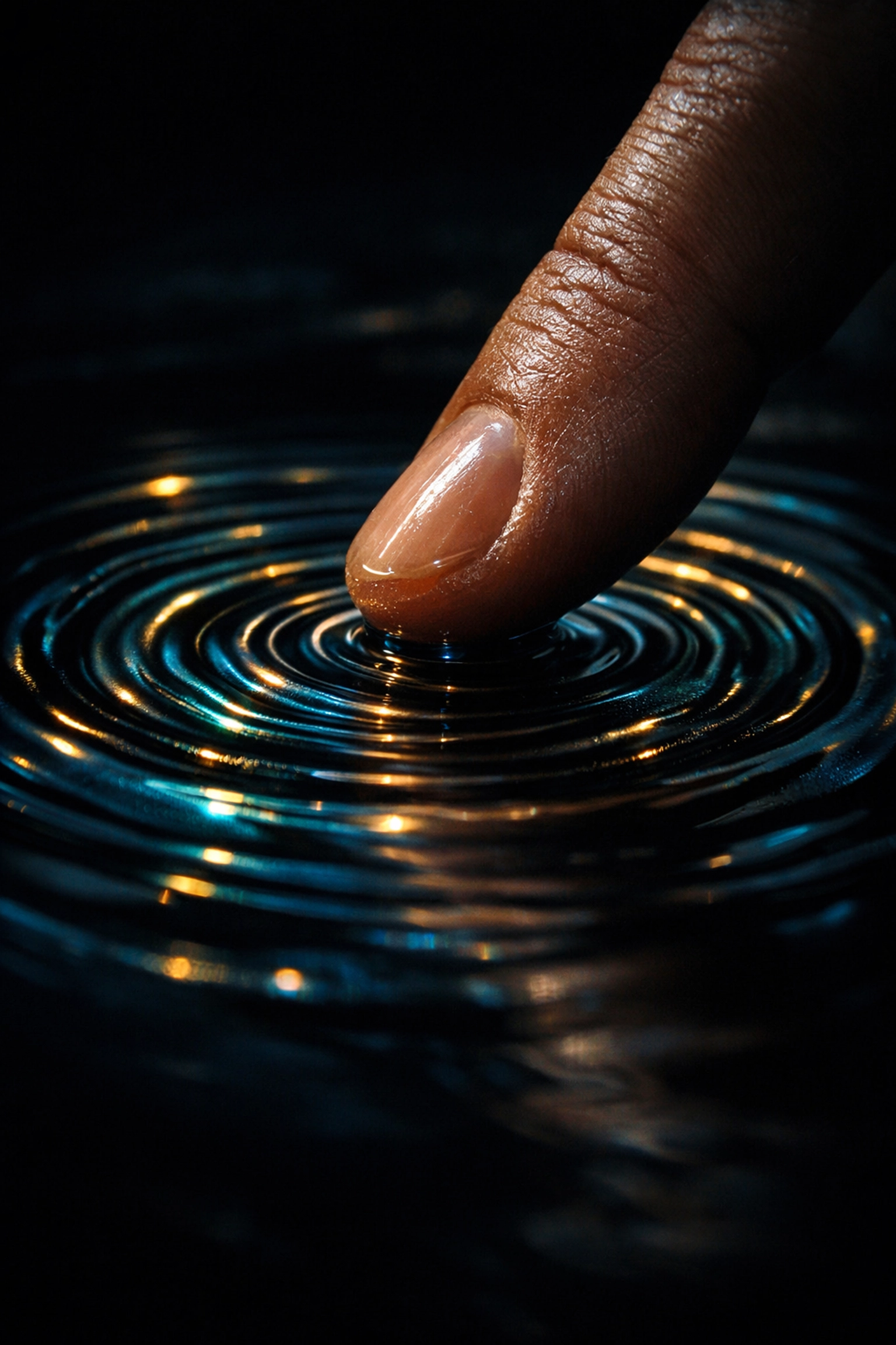 Hand touching water creating ripples to illustrate somatic awareness and nervous system regulation effects.
