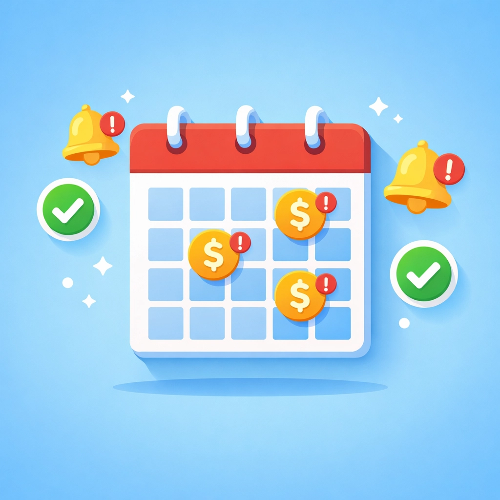 Calendario con recordatorios de pagos a tiempo para mantener buen historial crediticio