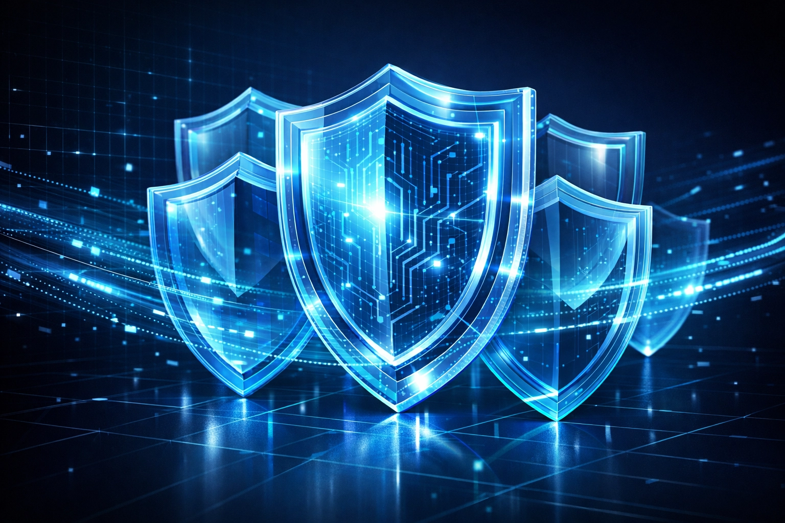 Layered security shields illustrating managed IT services proactive MFA protection for small business